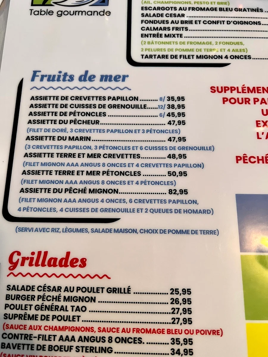 Menu, Restaurant Péche Mignon