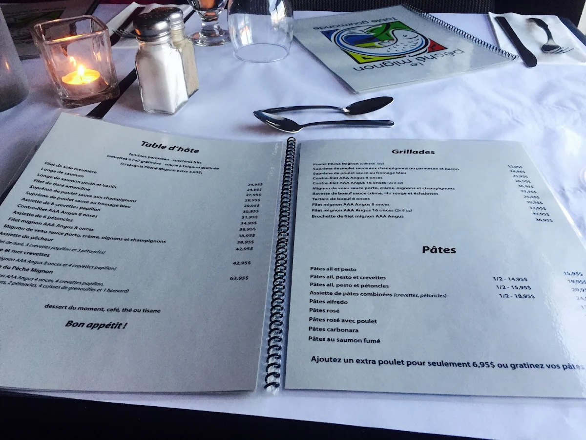 Menu, Restaurant Péche Mignon