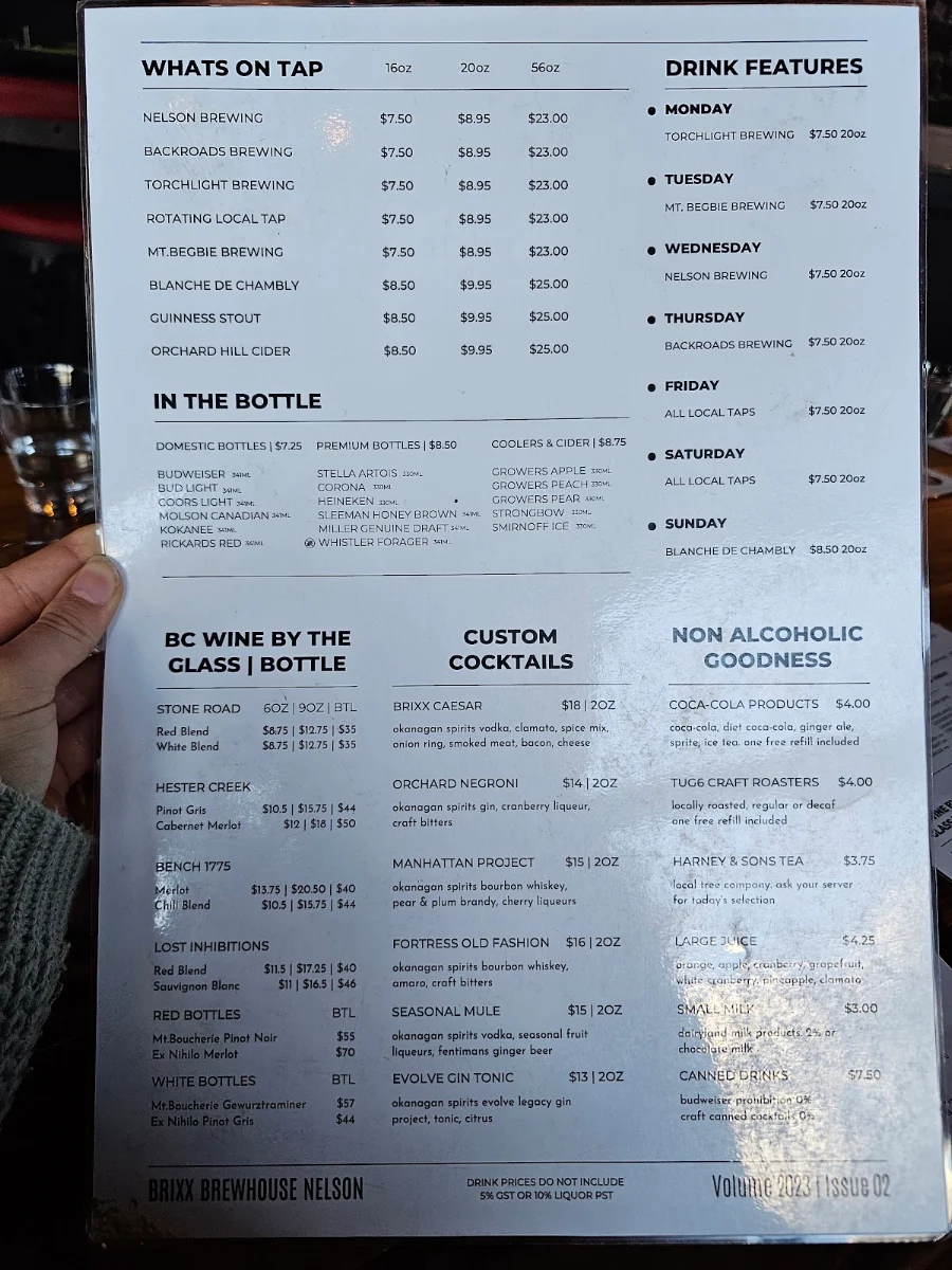 Menu, BRIXX Brewhouse