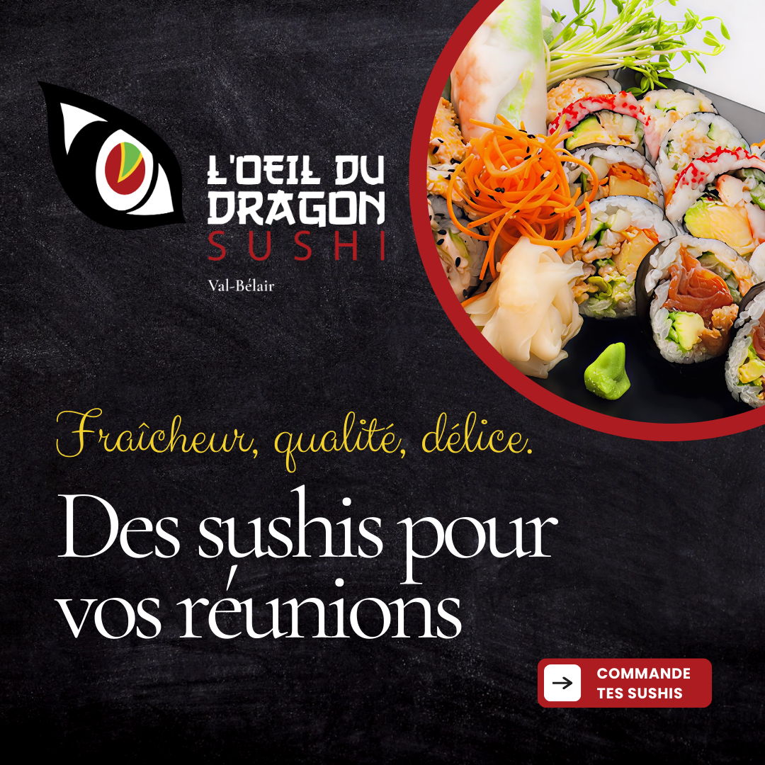 Menu, L'Oeil du Dragon Sushi (Val Bélair)