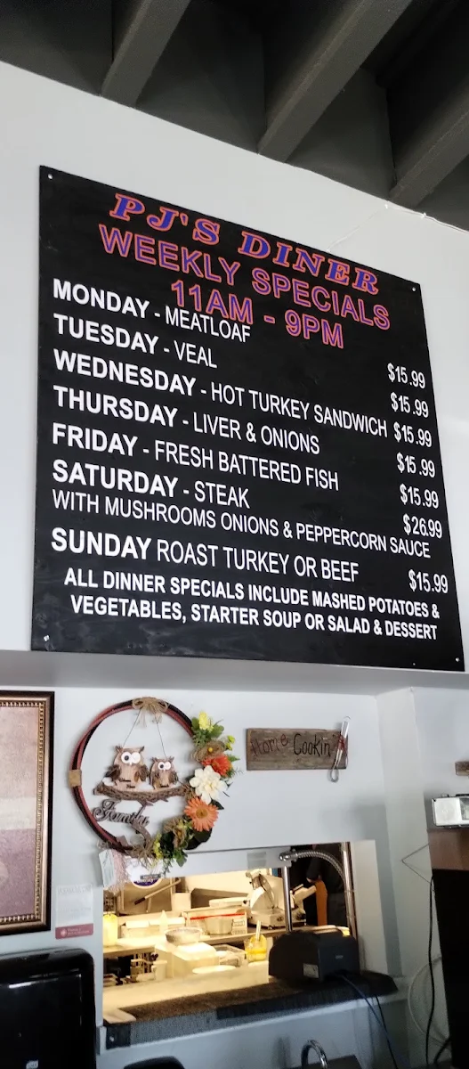 Menu, PJ'S DINER