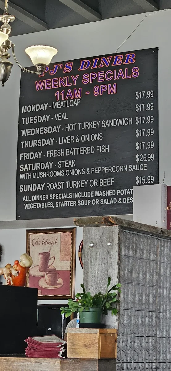 Menu, PJ'S DINER