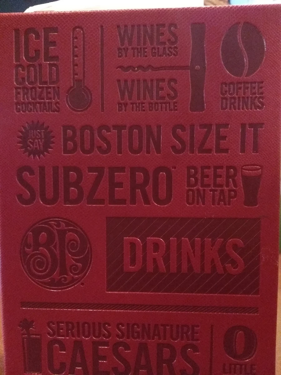 Menu, Boston Pizza