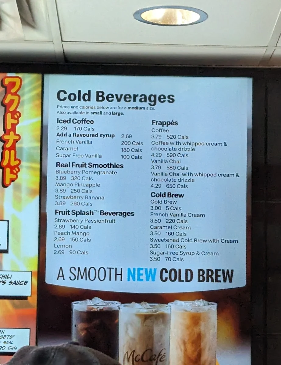 Menu, McDonald's