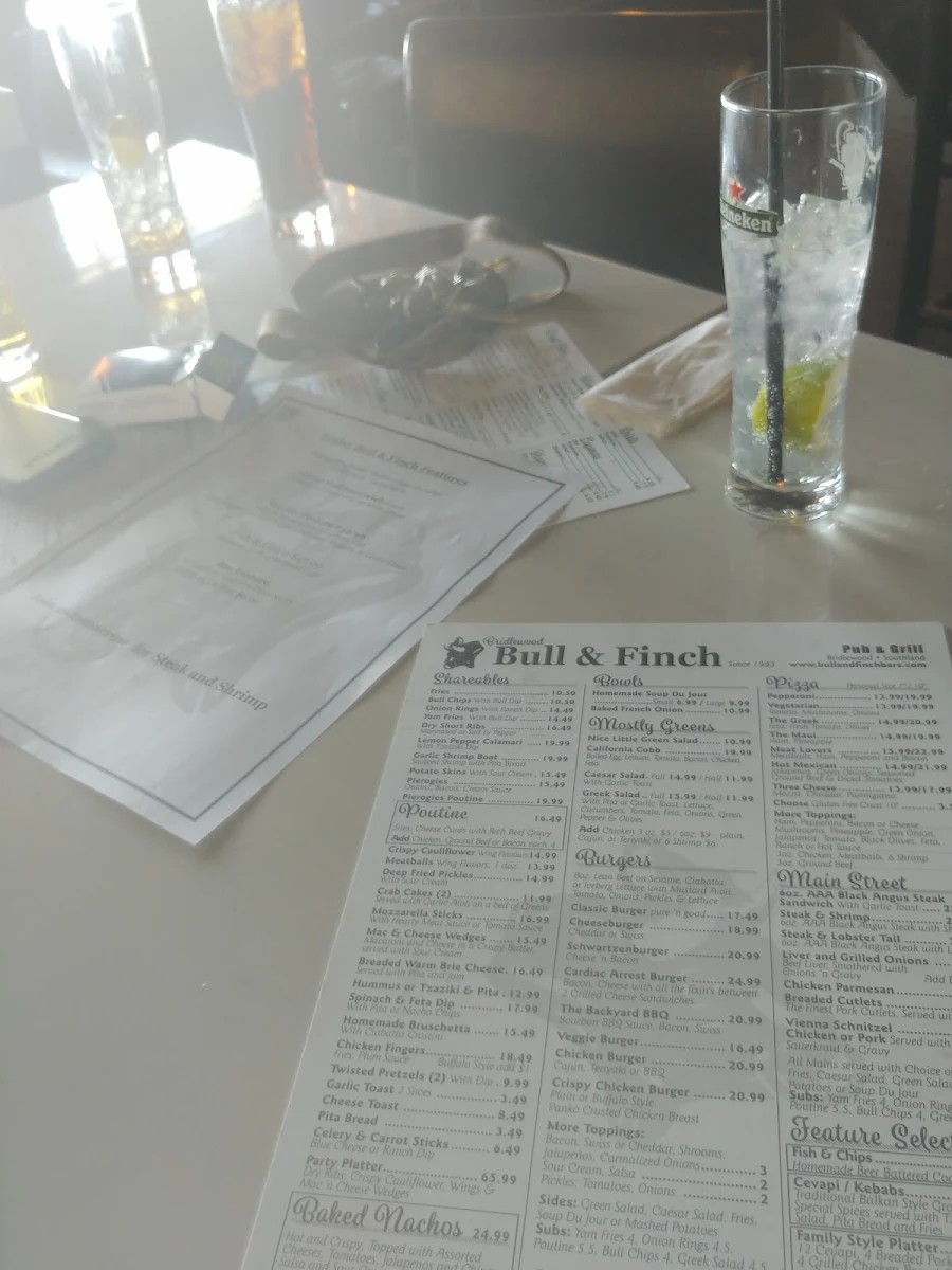 Menu, Bull & Finch
