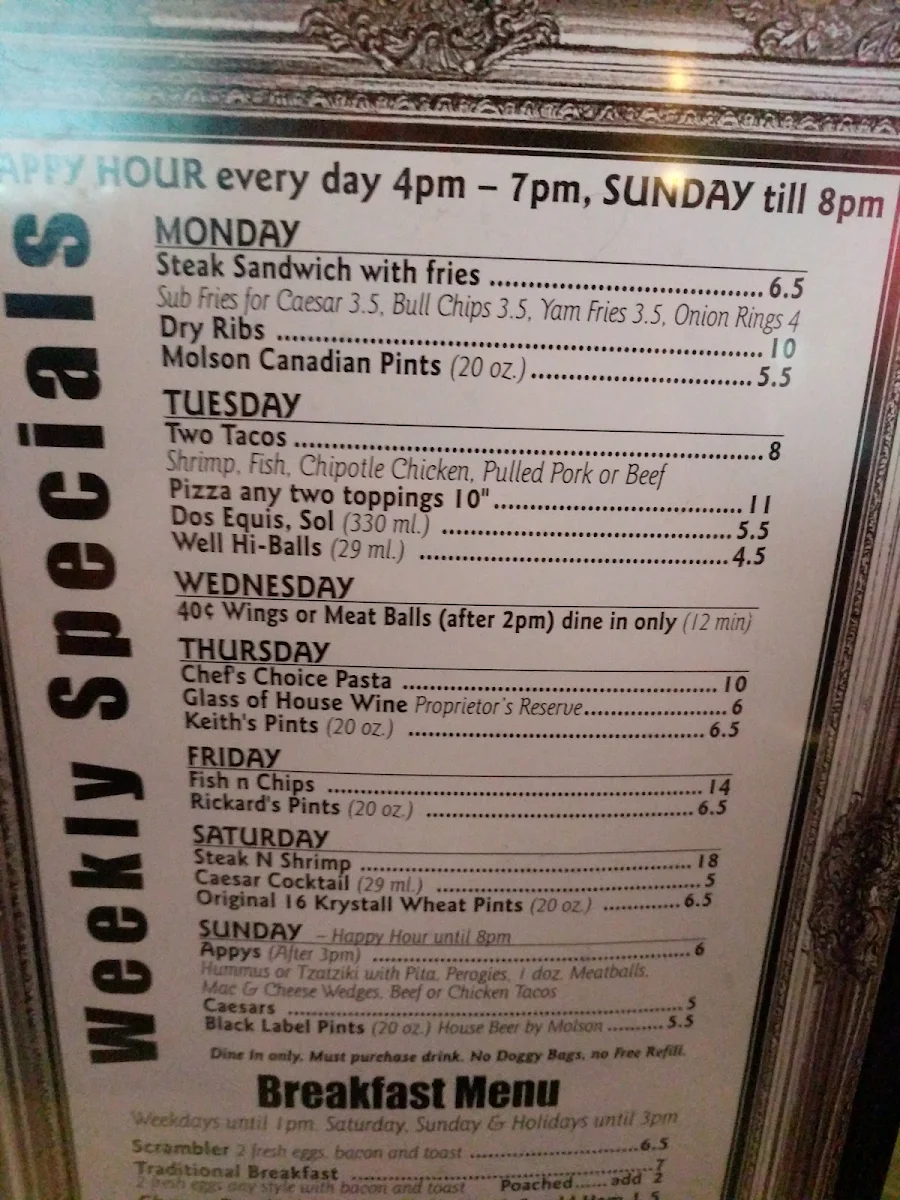 Menu, Bull & Finch