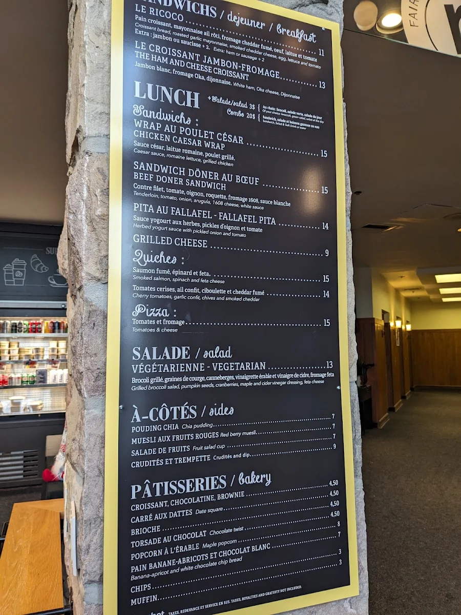Menu, RICOCHET CAFÉ & TERRASSE
