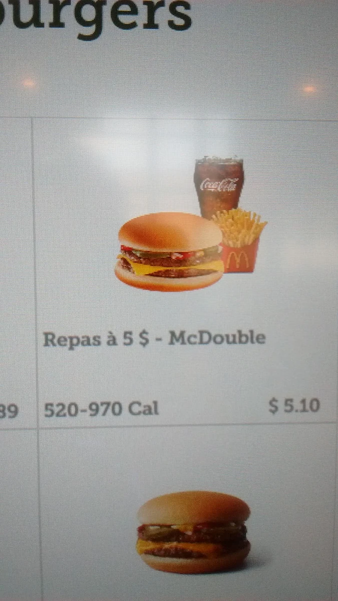 Menu, McDonald's