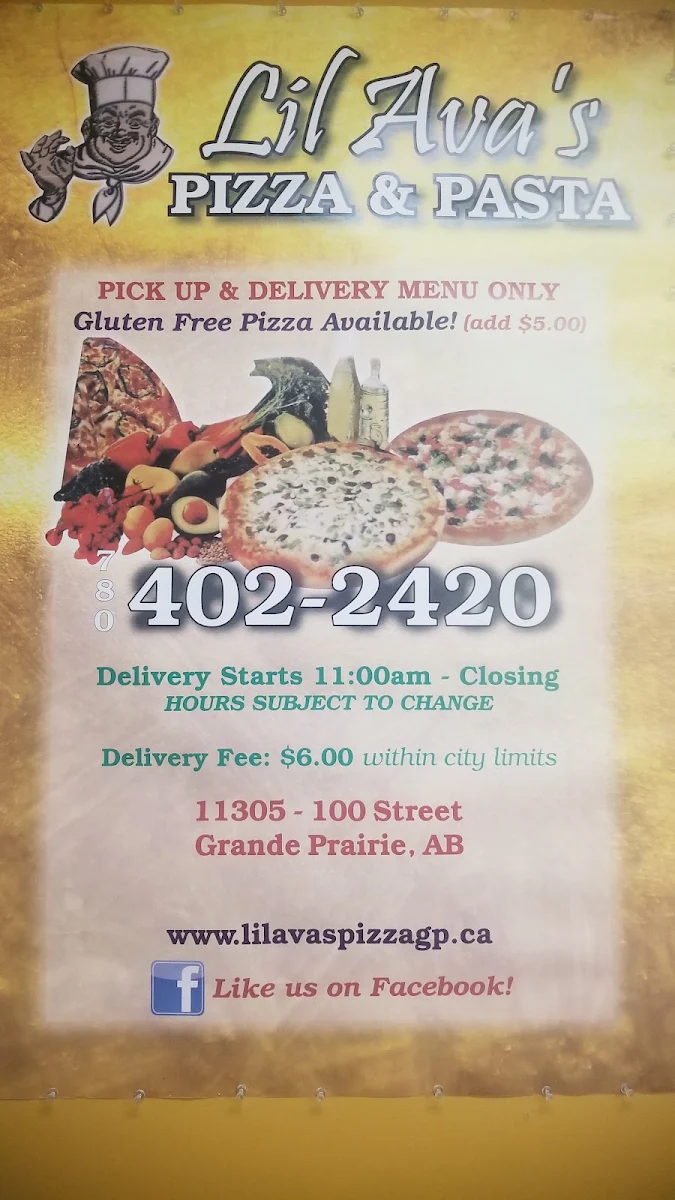 Menu, Lil Ava's Pizza & Pasta - Downtown