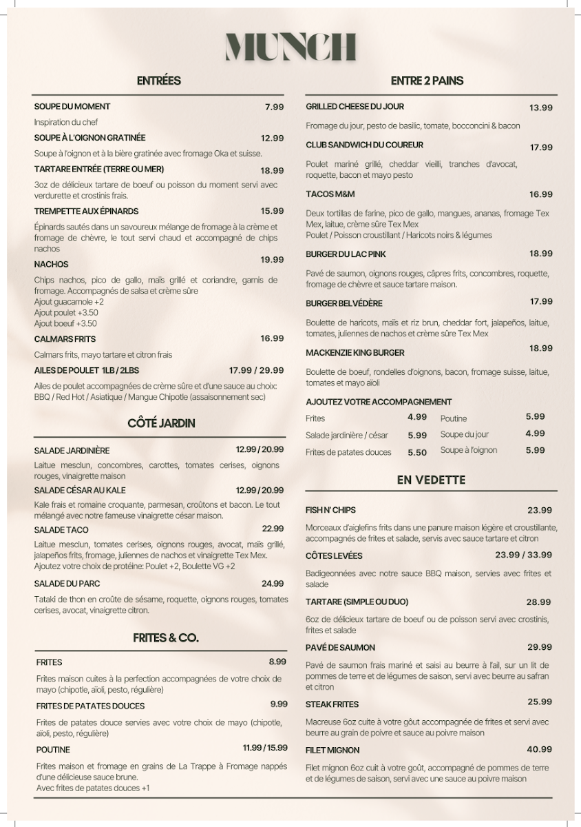 Menu, Meech & Munch