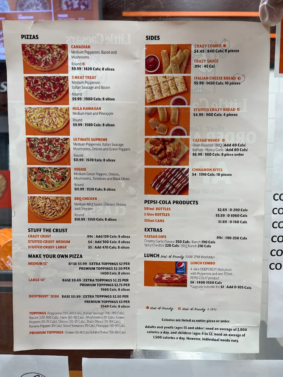 Menu, Little Caesars Pizza