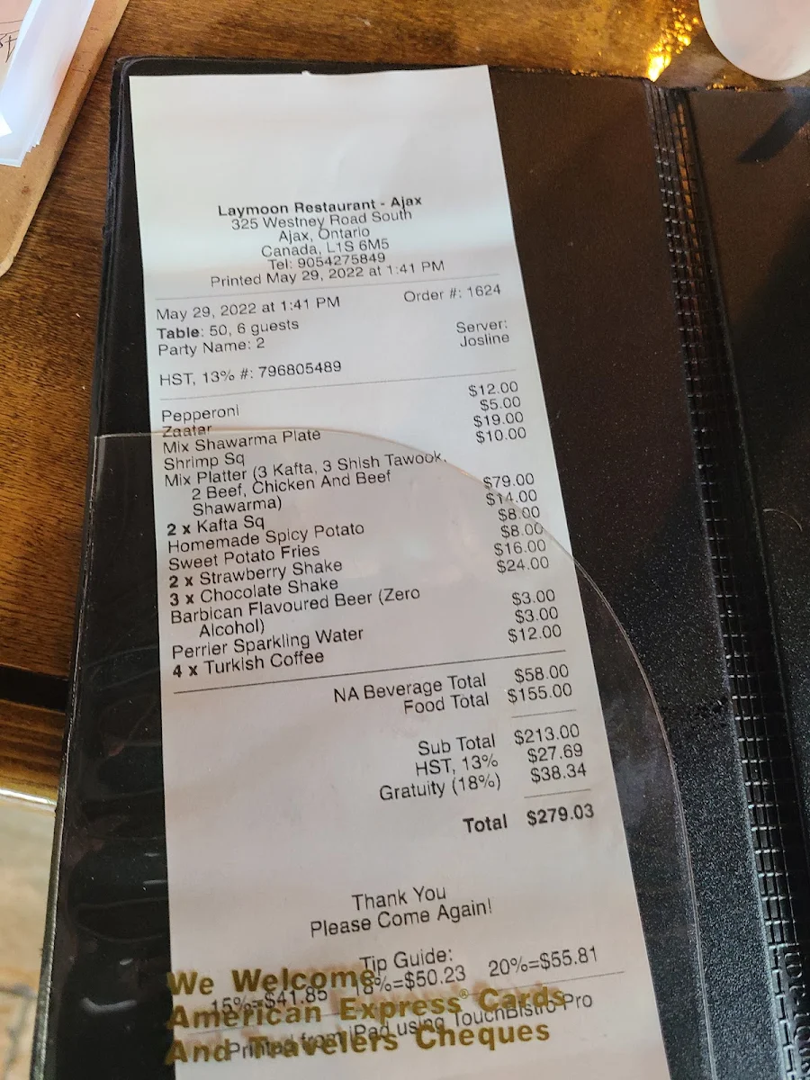 Menu, Laymoon Restaurant & Cafe (Westney RD S.)