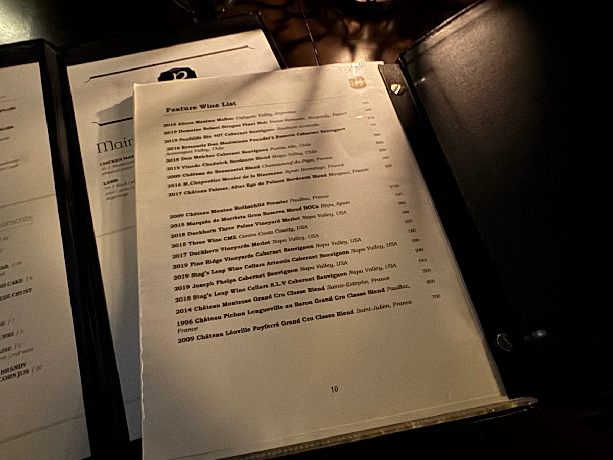 Menu, Barrington Steakhouse & Oyster Bar