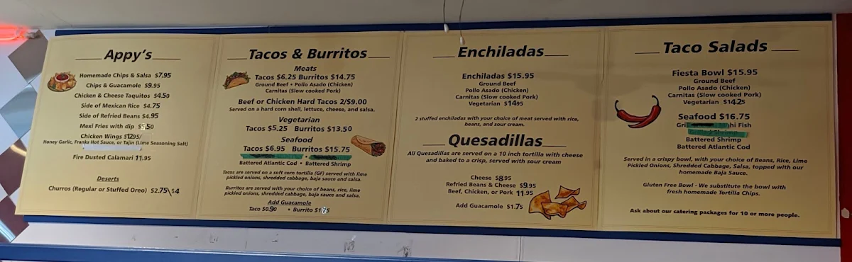 Menu, Taco Shell