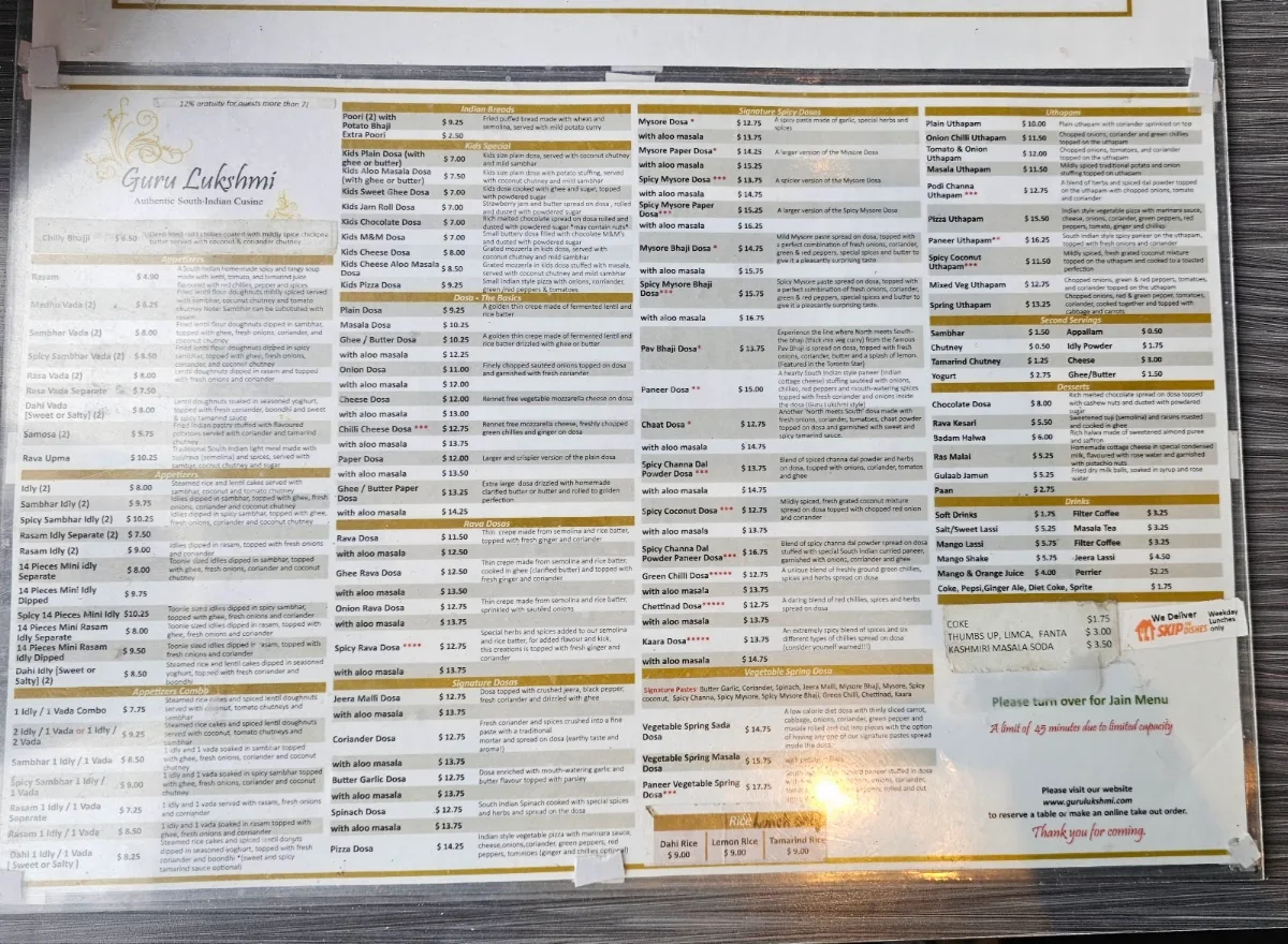 Menu, Guru Lukshmi