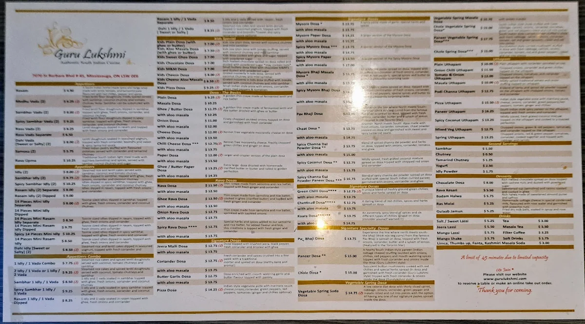 Menu, Guru Lukshmi