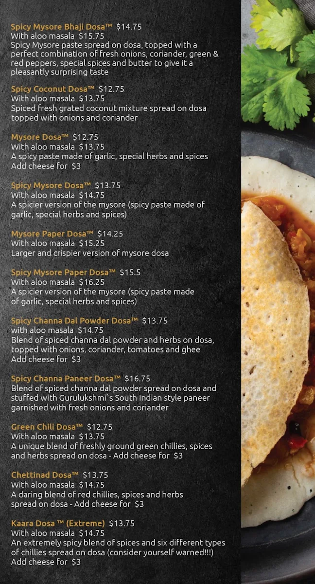 Menu, Guru Lukshmi
