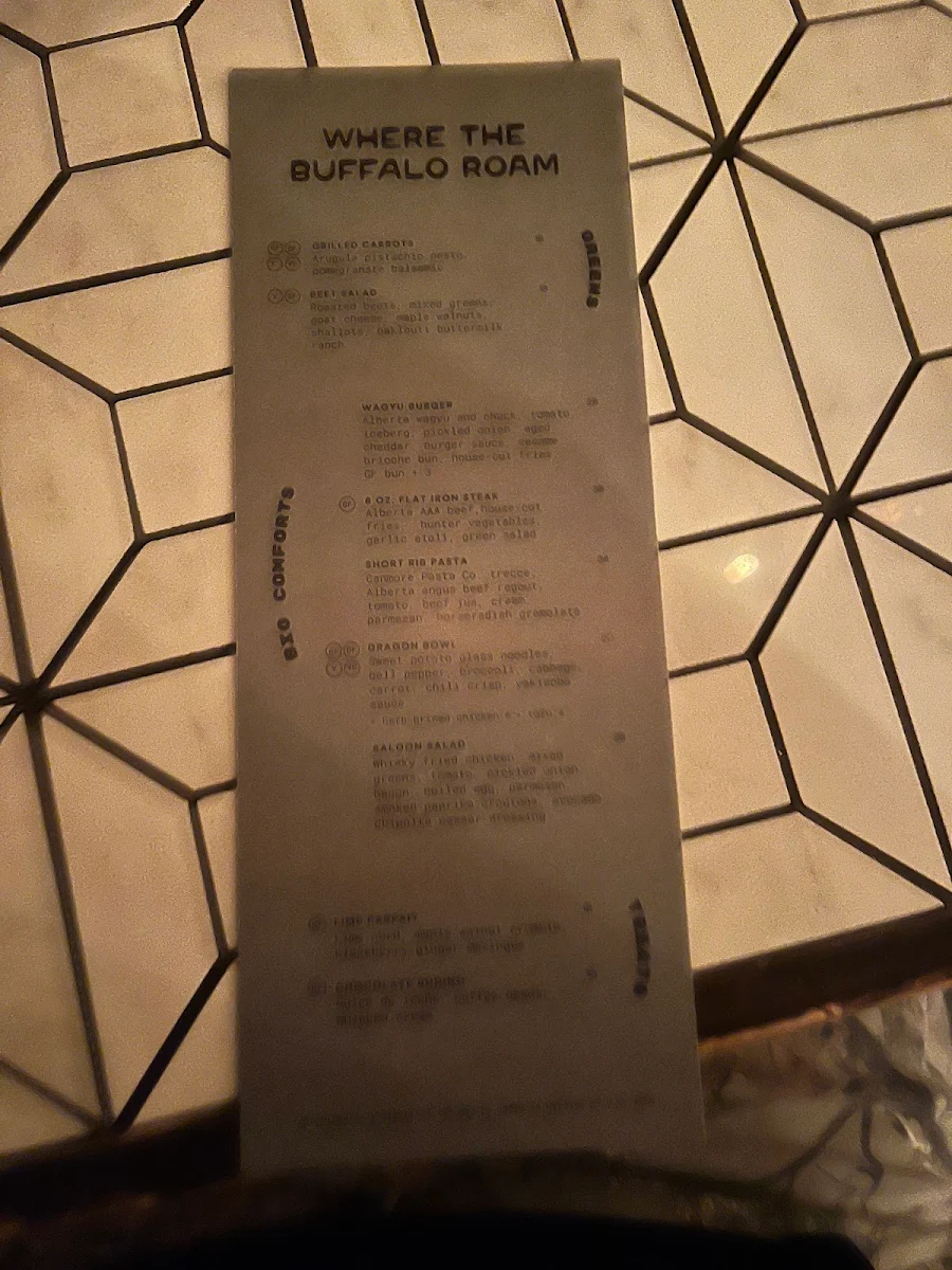 Menu, Where The Buffalo Roam Saloon
