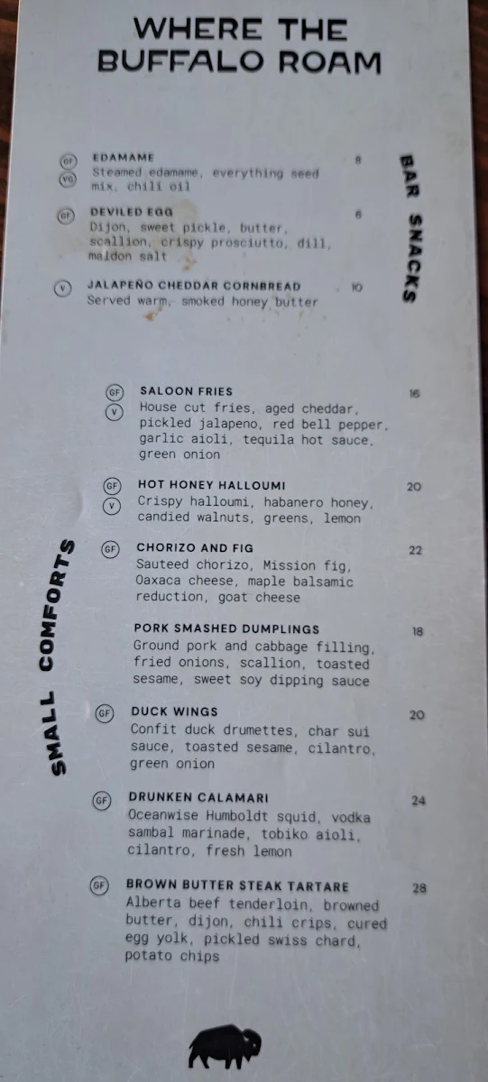 Menu, Where The Buffalo Roam Saloon