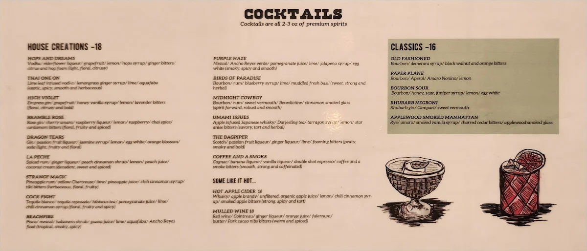 Menu, Where The Buffalo Roam Saloon