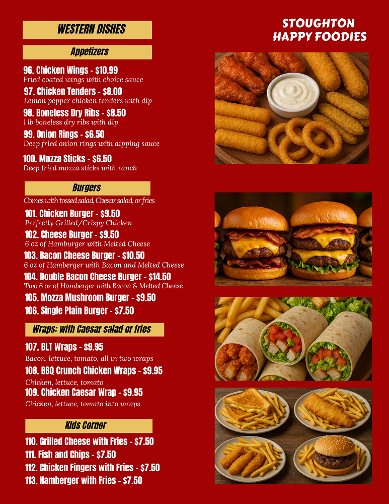 Menu, Stoughton Happy Foodies