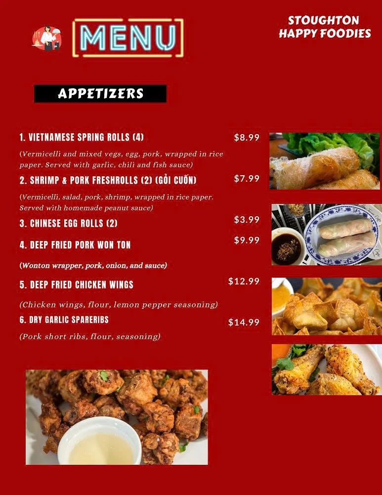 Menu, Stoughton Happy Foodies