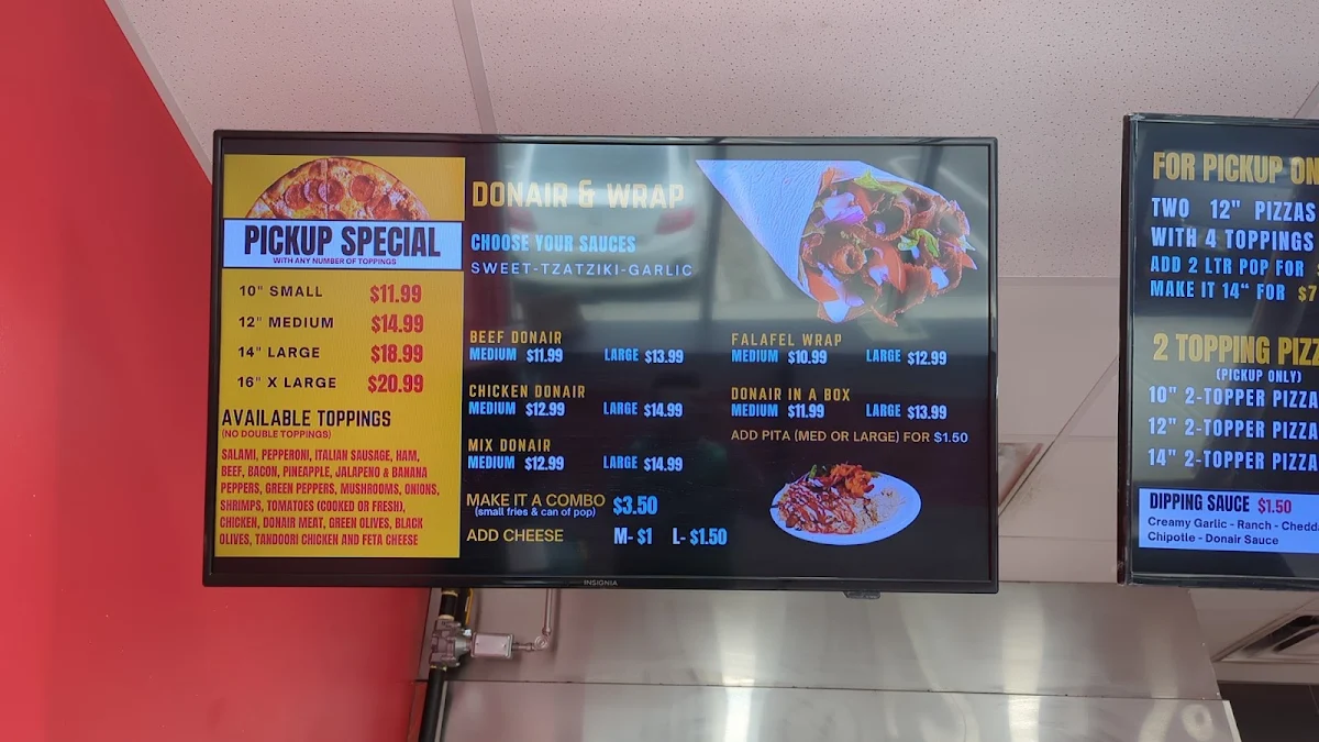Menu, Cosmic Pizza & Donair winterburn