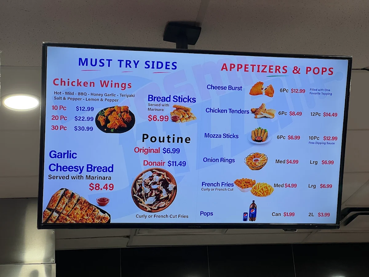Menu, Cosmic Pizza & Donair winterburn