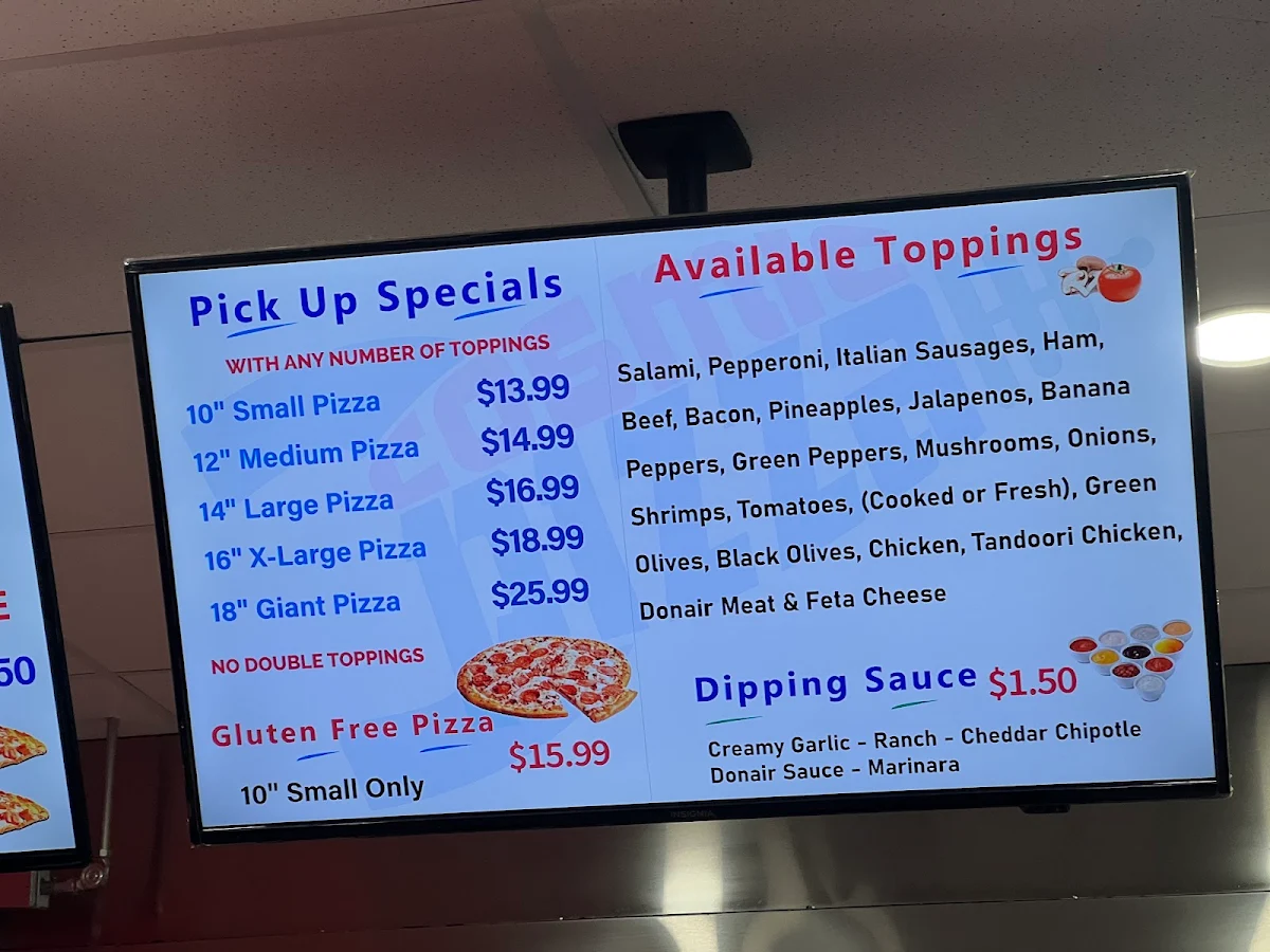 Menu, Cosmic Pizza & Donair winterburn