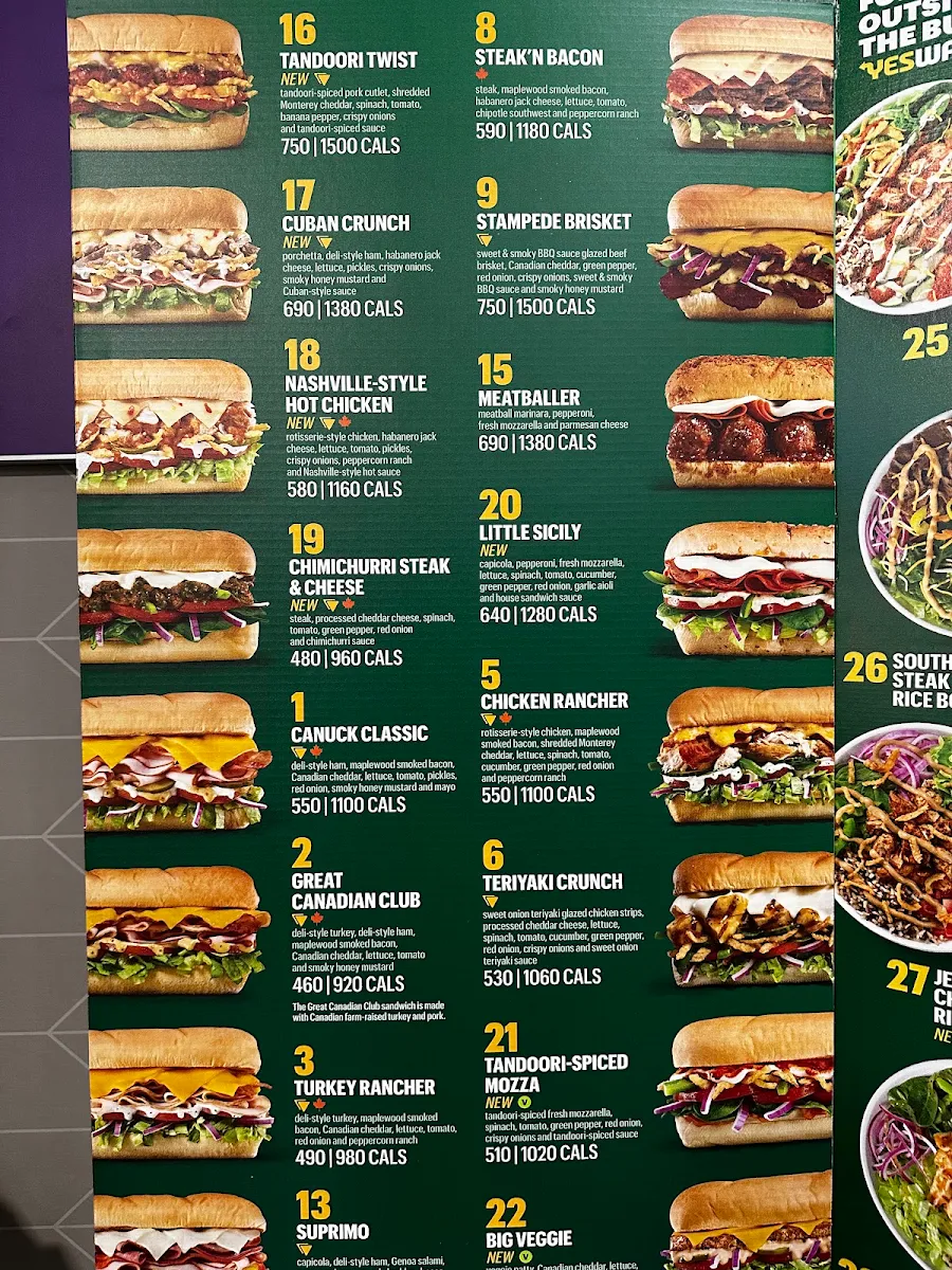 Menu, Subway