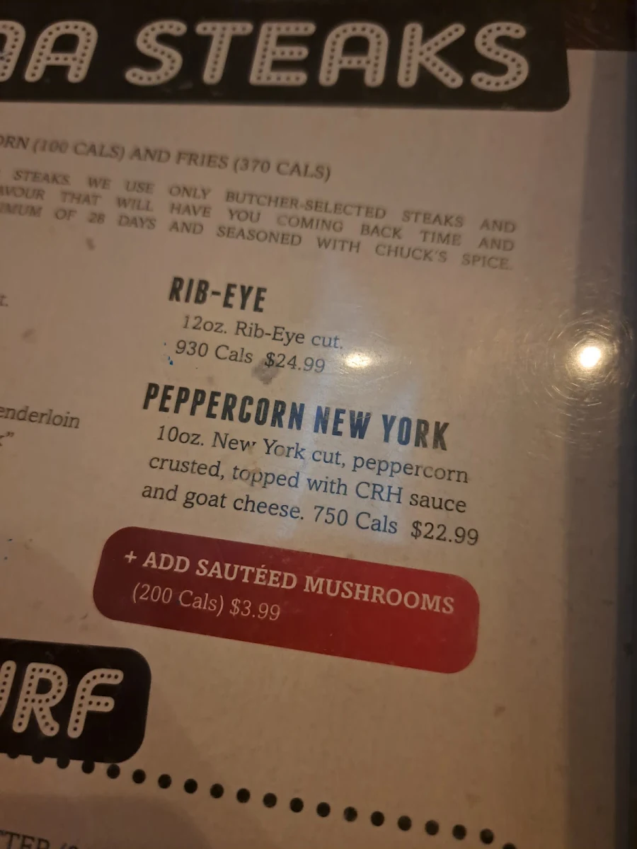 Menu, Chuck's Roadhouse Bar and Grill
