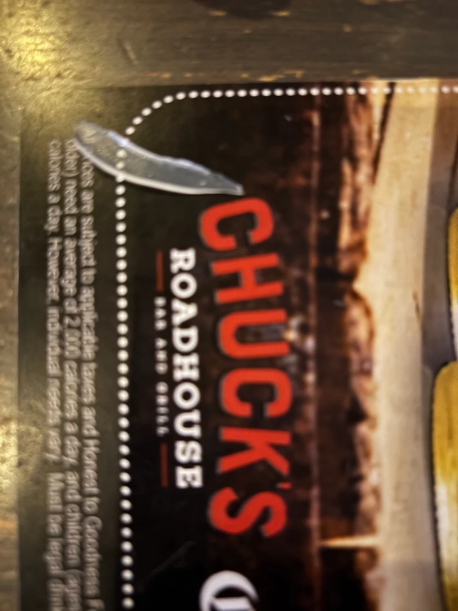 Menu, Chuck's Roadhouse Bar and Grill