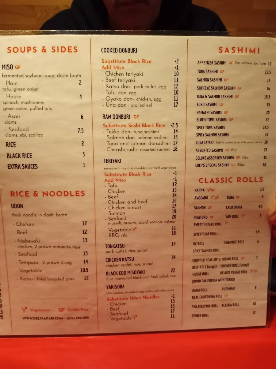 Menu, Akari Japanese Restaurant