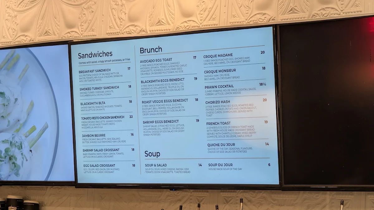 Menu, Blacksmith Bakery