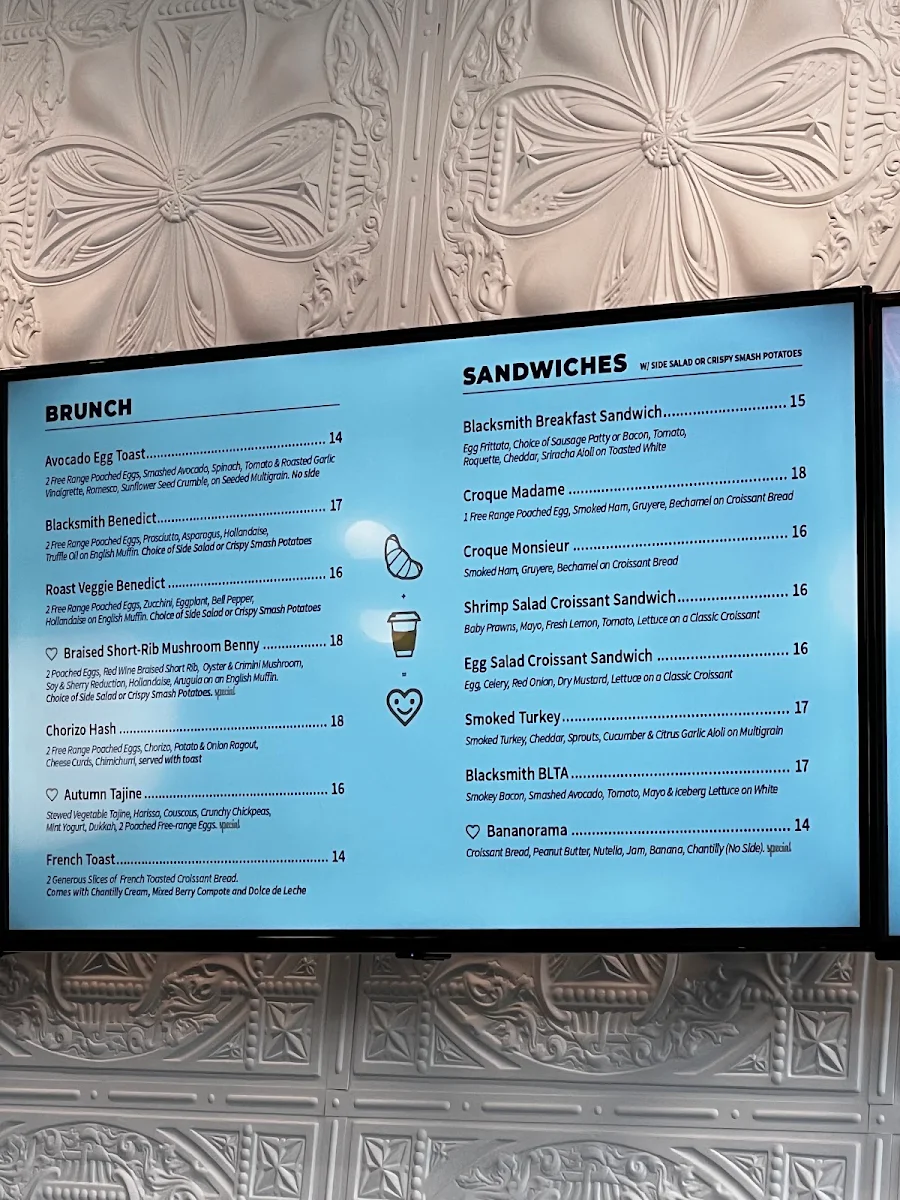 Menu, Blacksmith Bakery