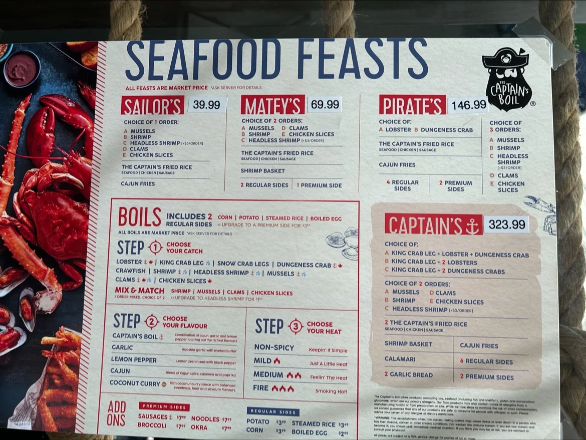Menu, The Captain's Boil
