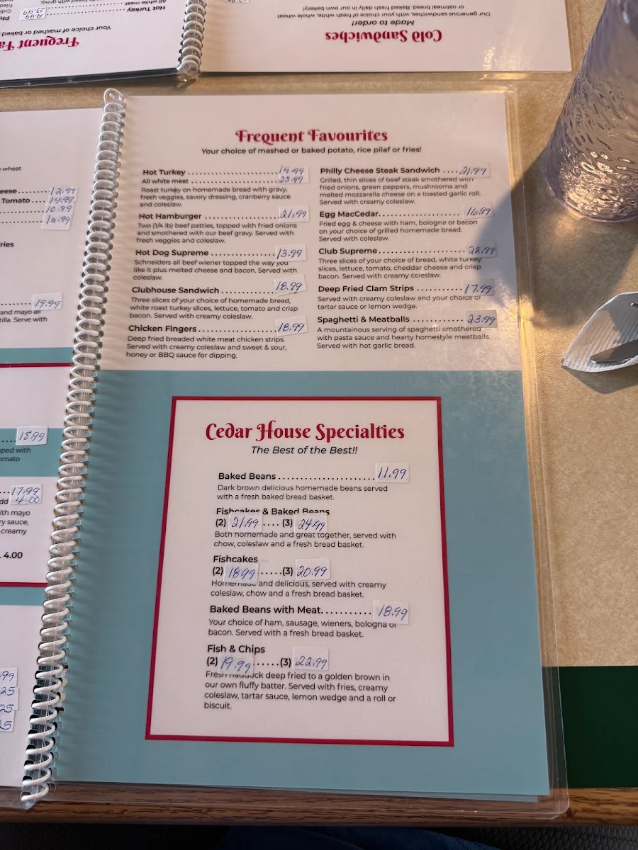 Menu, Cedar House Bakery & Restaurant