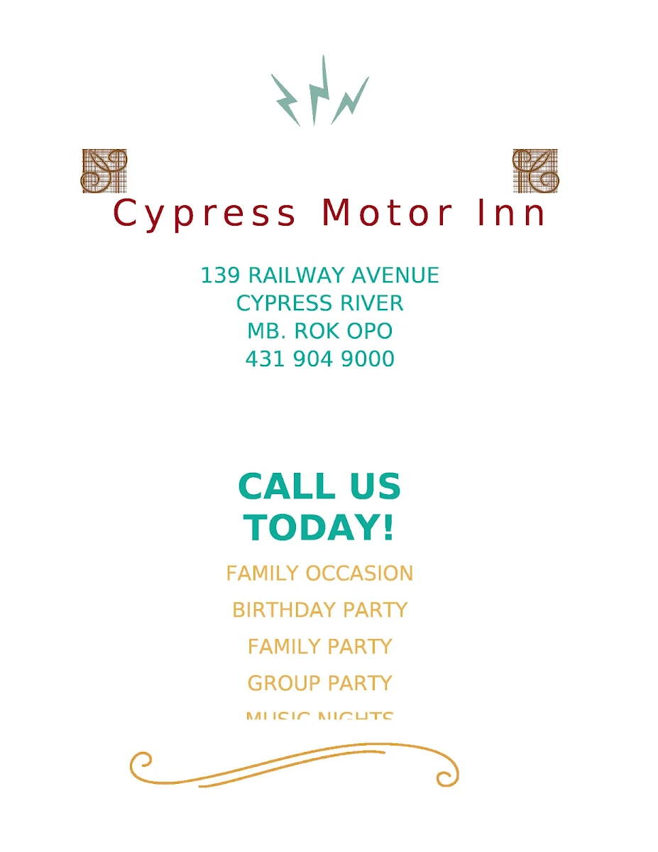 Menu, Cypress Motor Inn