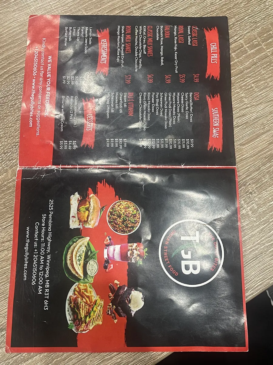 Menu, The Gully Bites - Indian Street Food (Parking on Back Side)