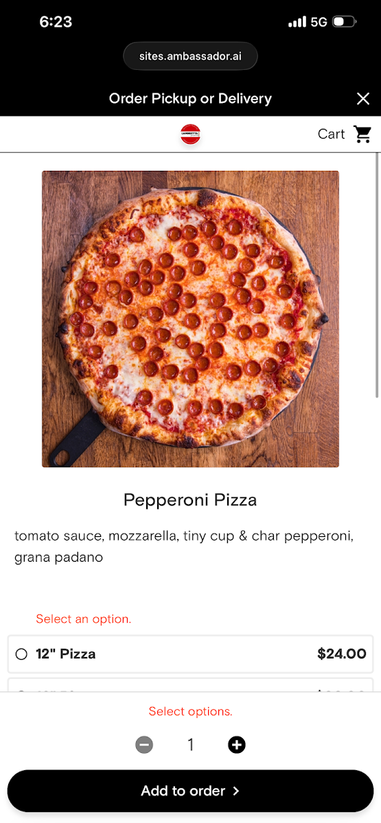 Menu, Lambretta Pizzeria