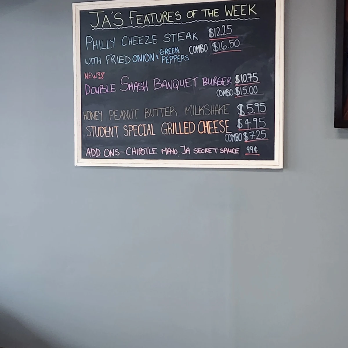 Menu, John Anderson's Hamburgers