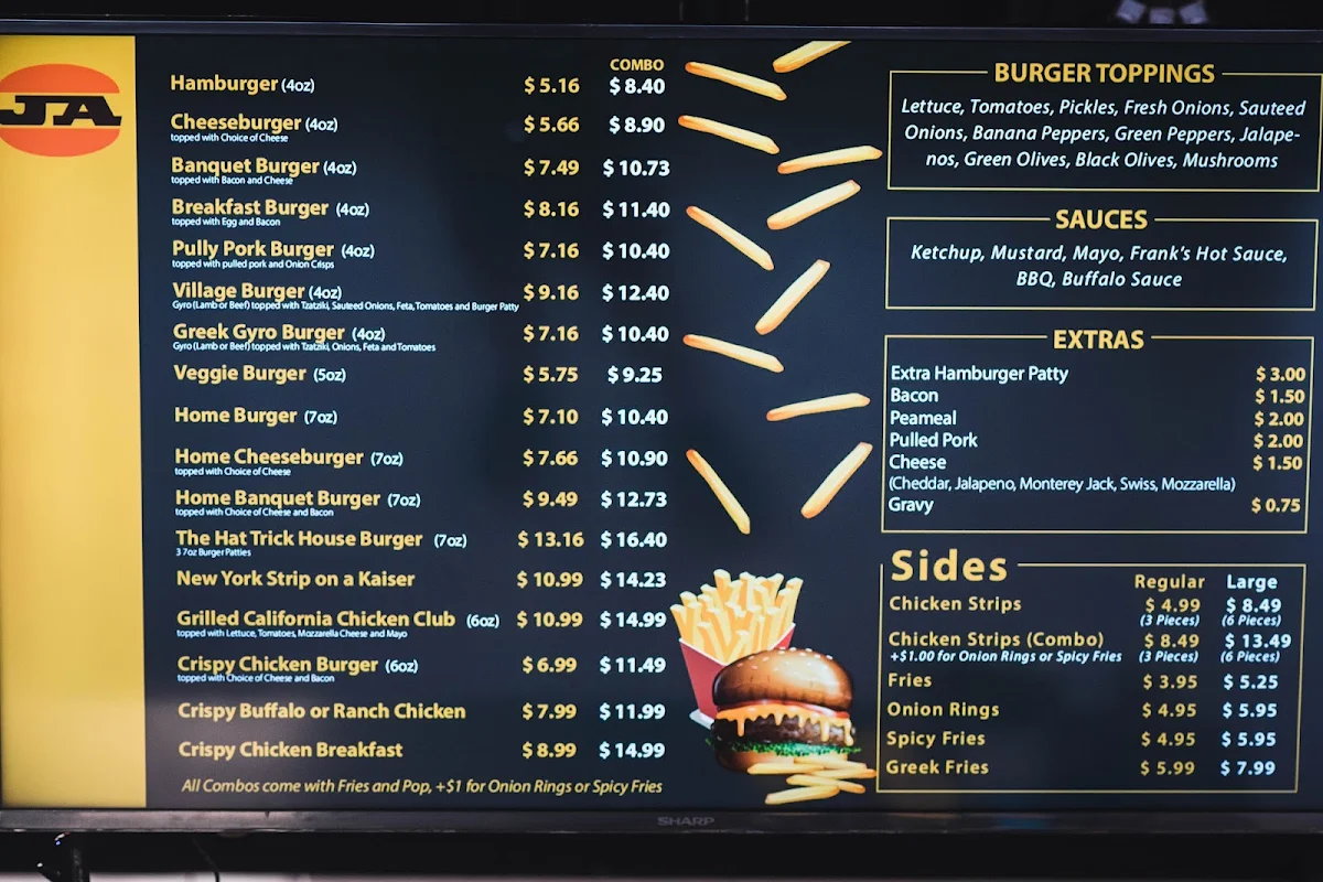 Menu, John Anderson's Hamburgers