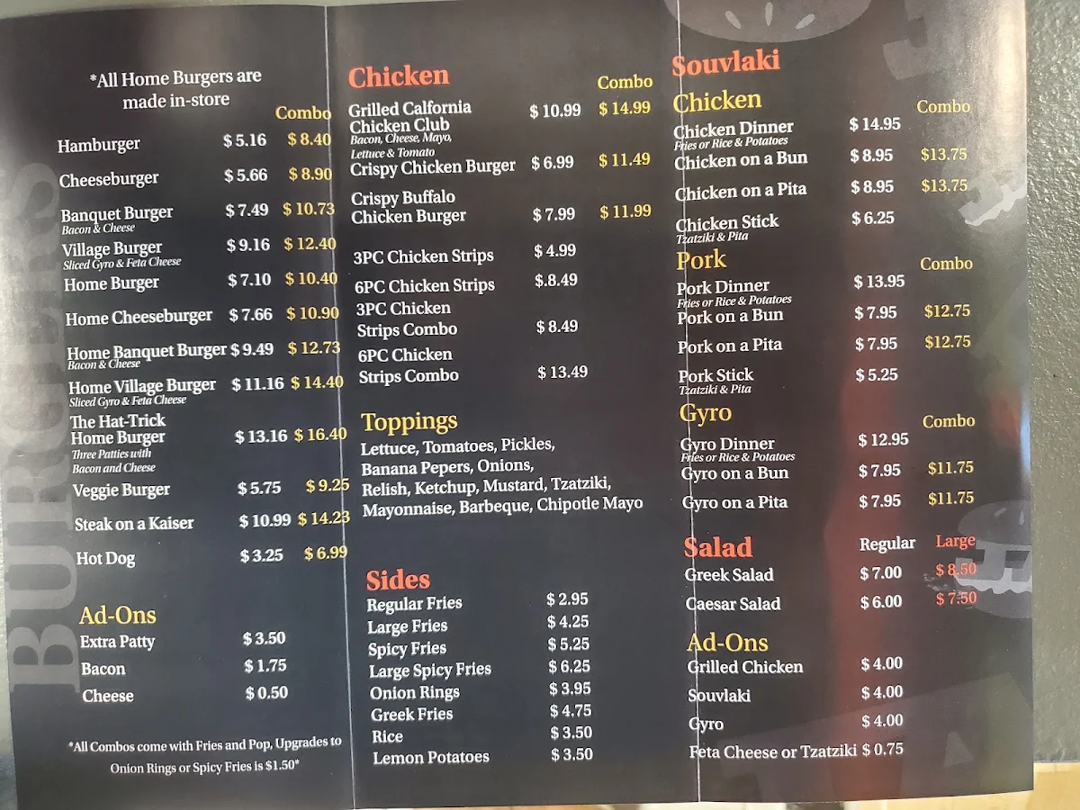 Menu, John Anderson's Hamburgers