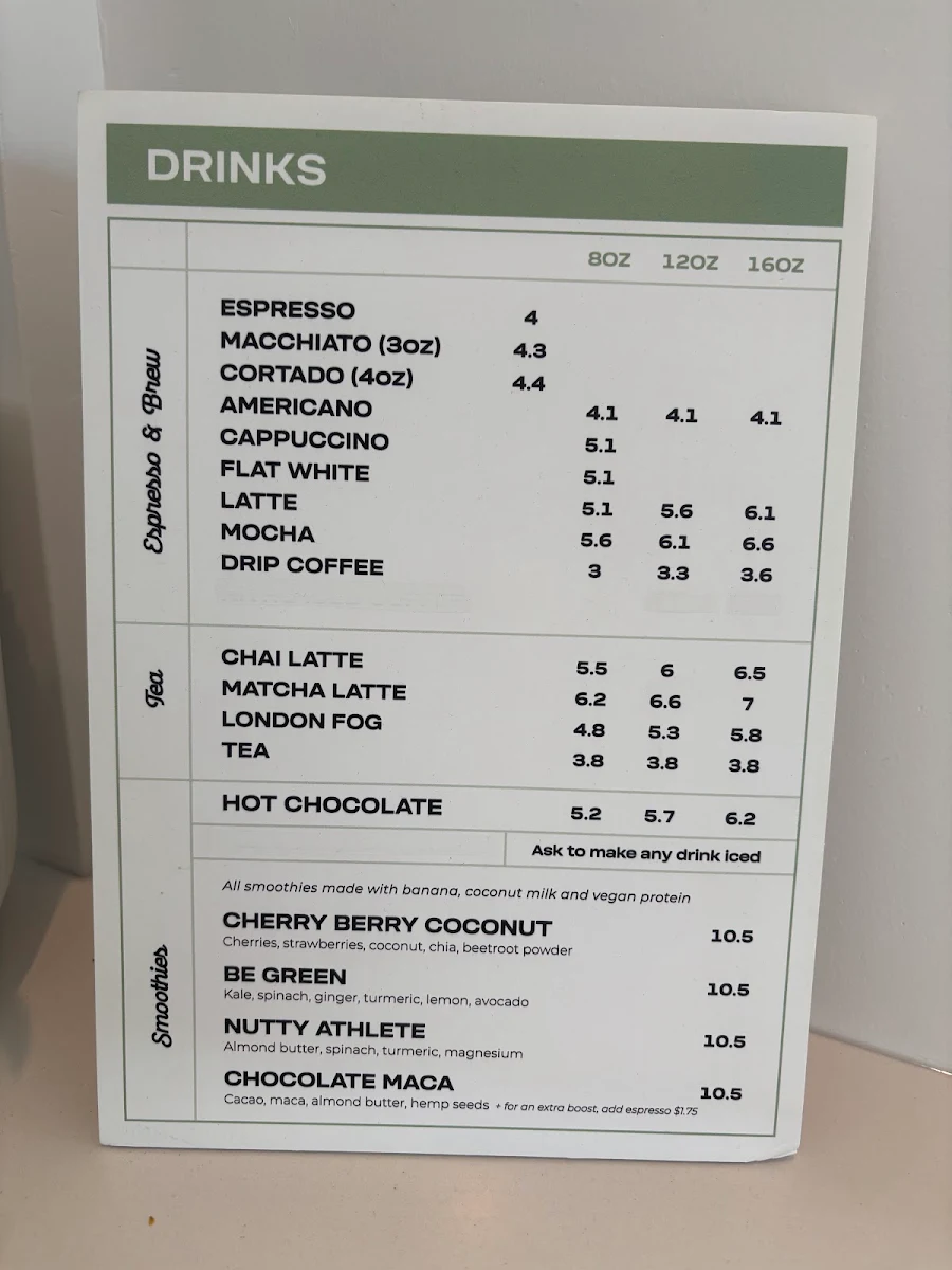 Menu, Forecast Coffee - Hastings St