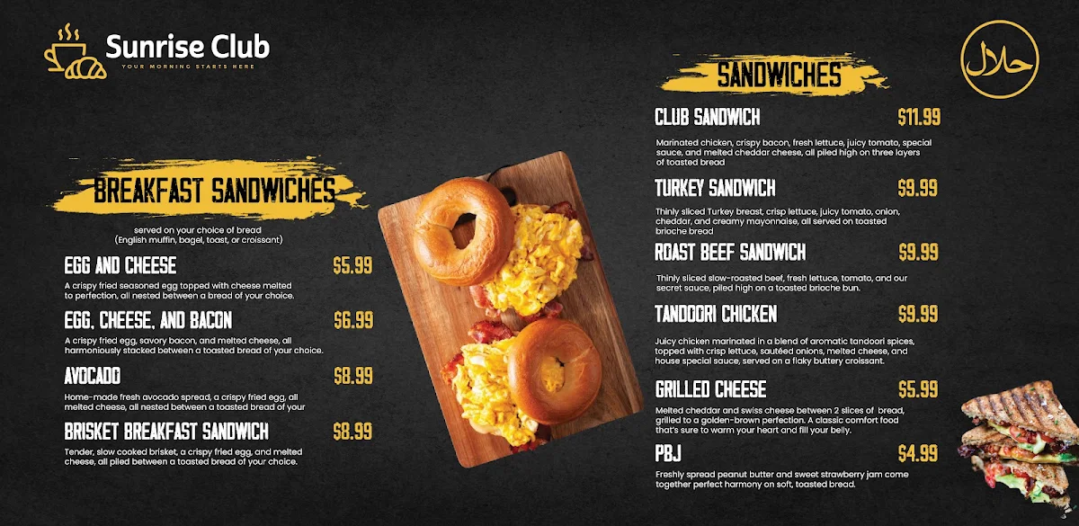 Menu, SunRise Club