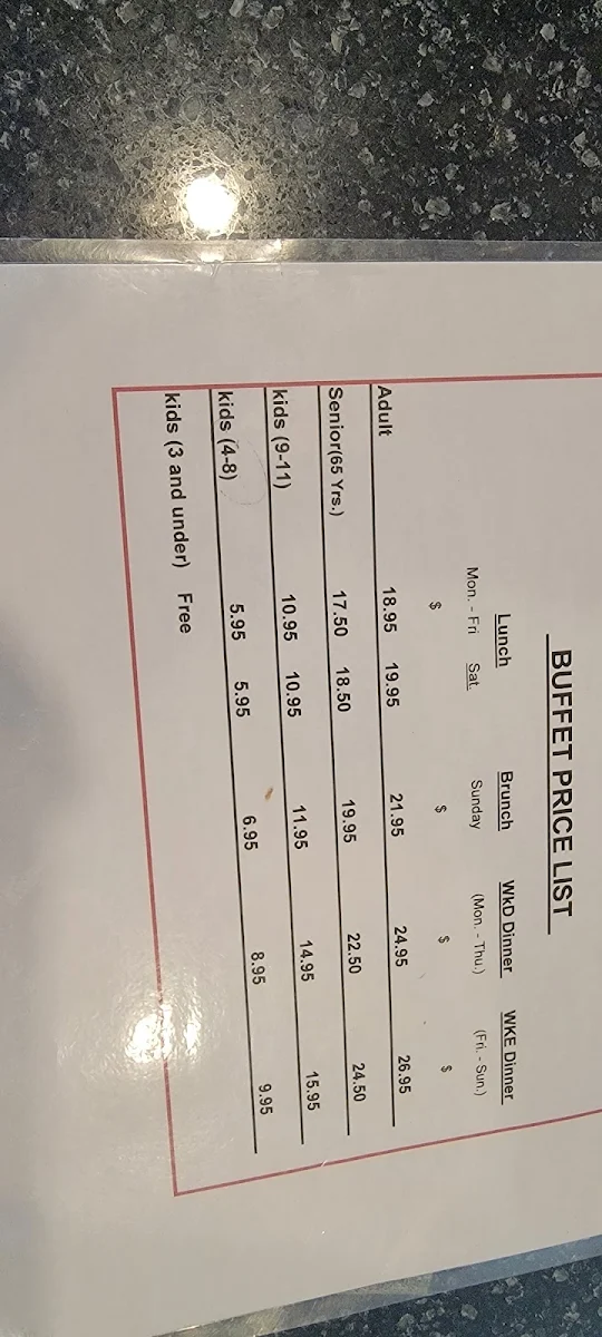 Menu, Panda Garden
