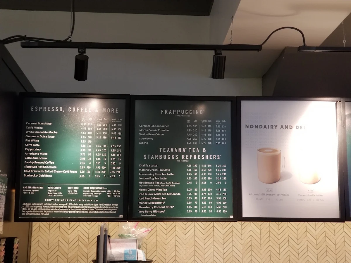 Menu, Starbucks Coffee Company