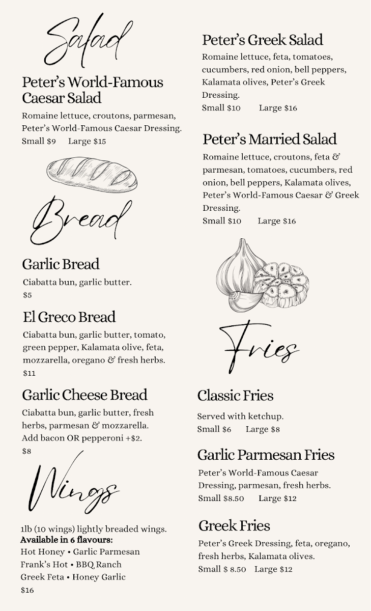 Menu, The Pizza Factory