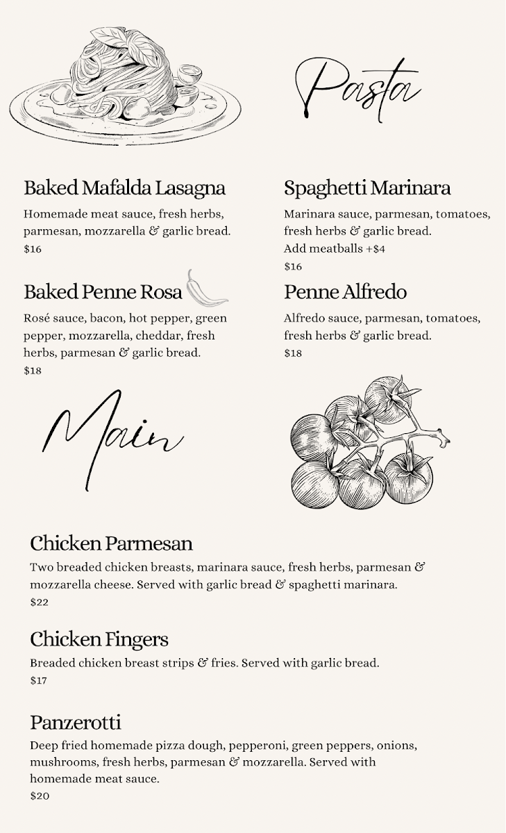 Menu, The Pizza Factory