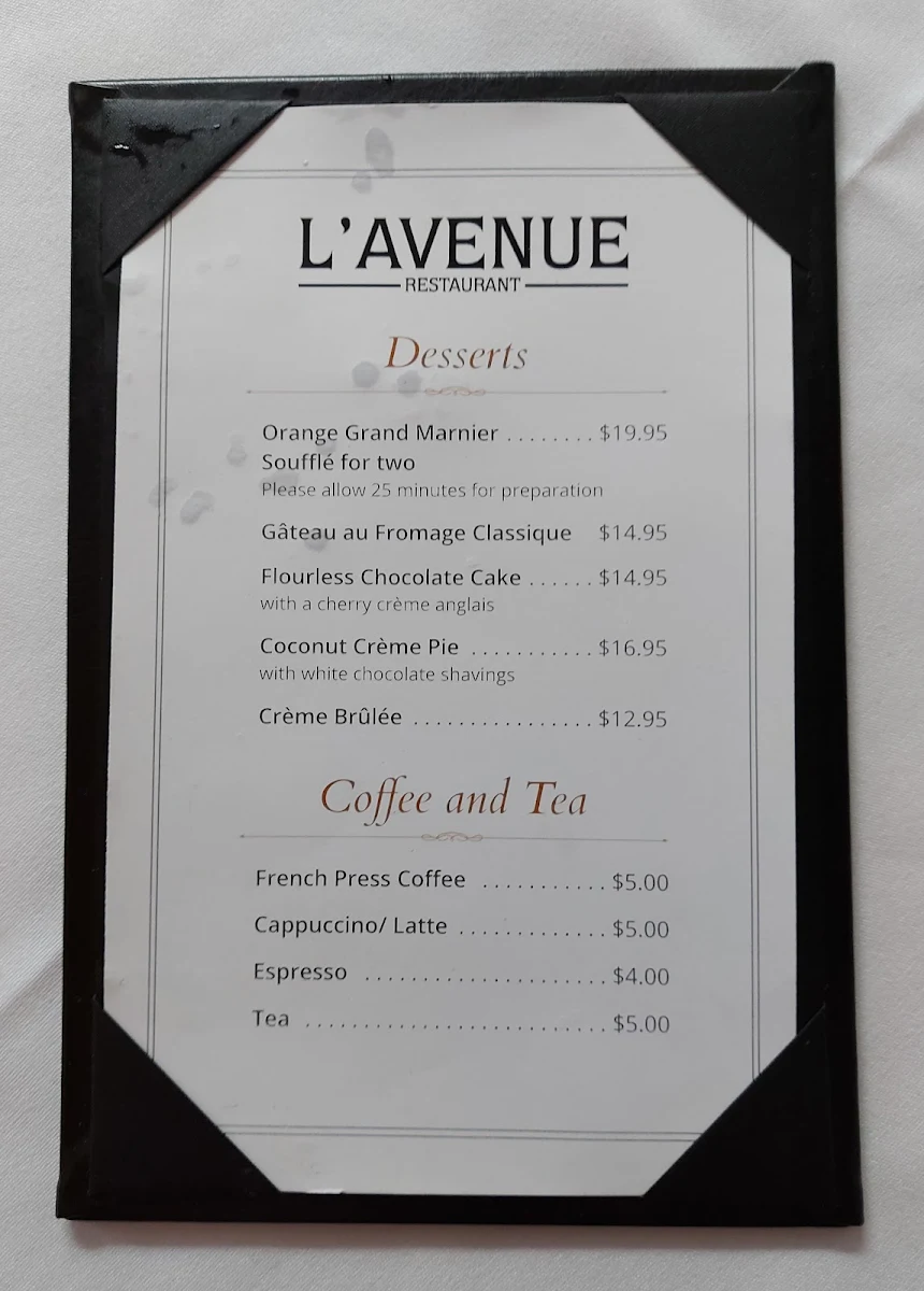 Menu, L'avenue on Parliament